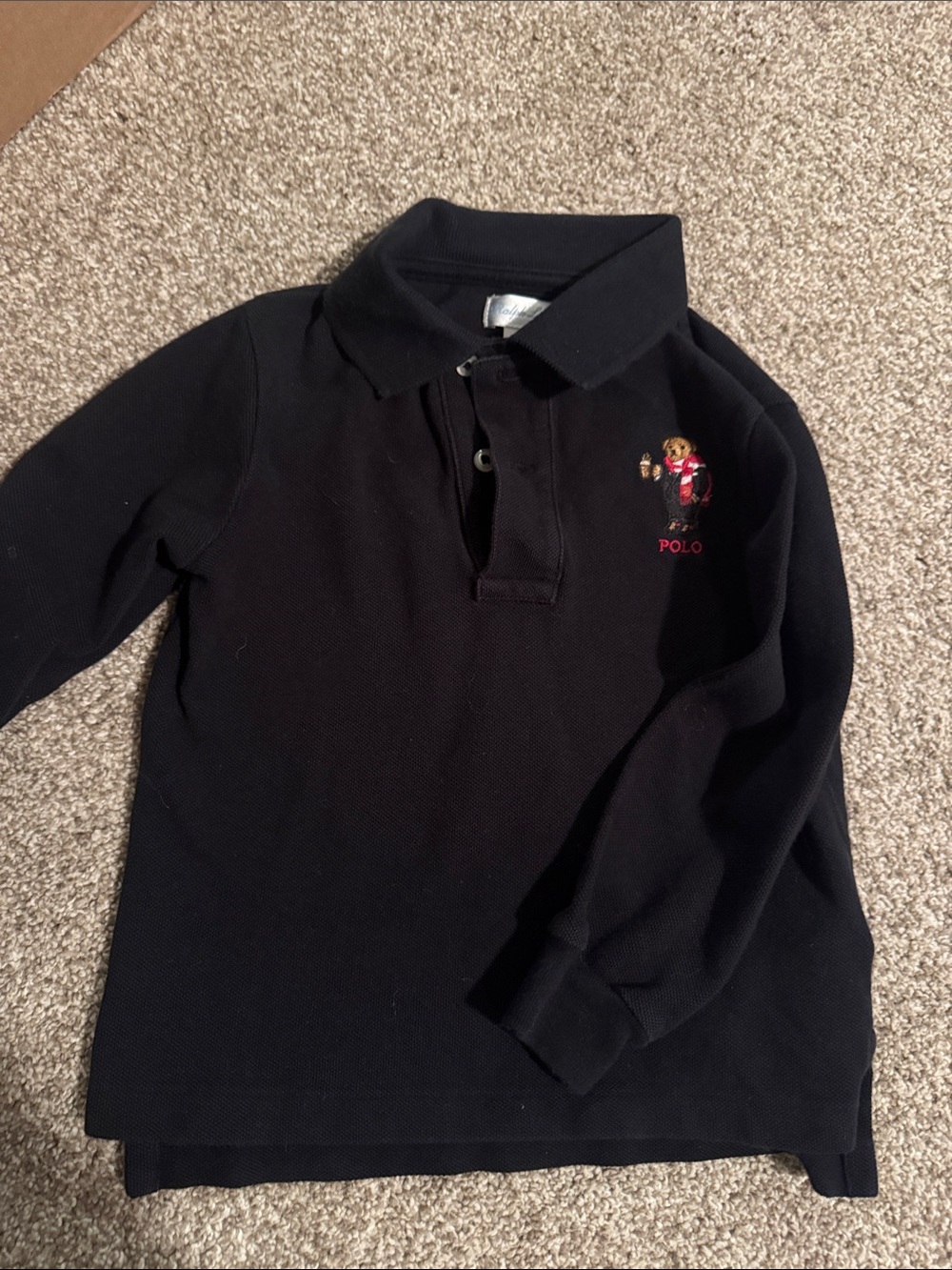 Ralph Lauren Black Long-Sleeve Polo with Embroidered Bear